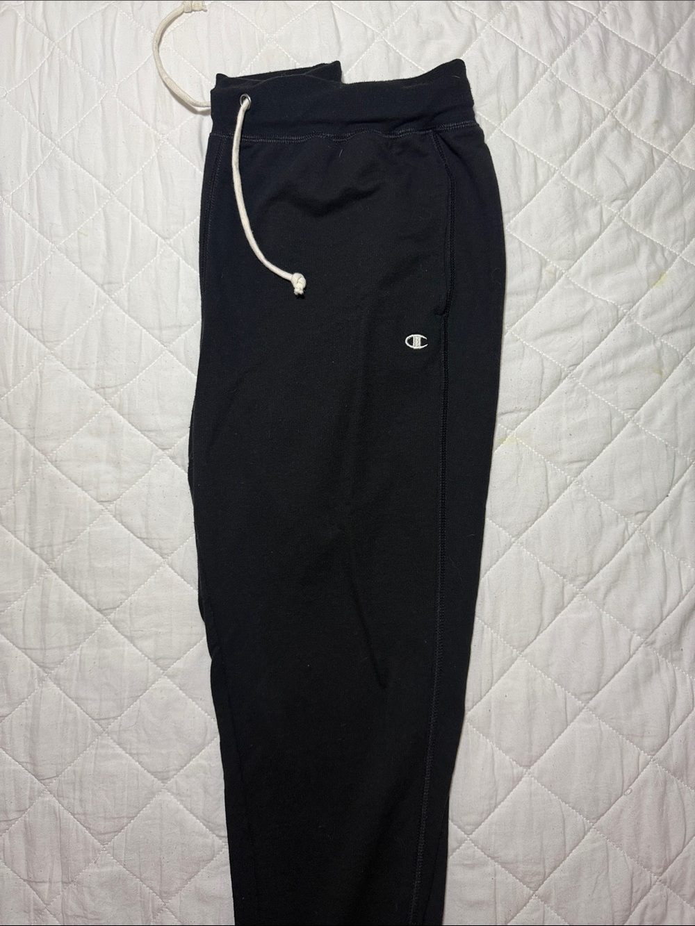 Champion Black Sweatpants with White Logo Tag